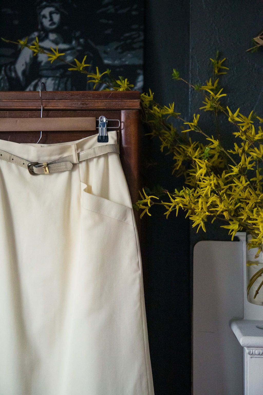 Vintage Cream Pencil Midi Skirt