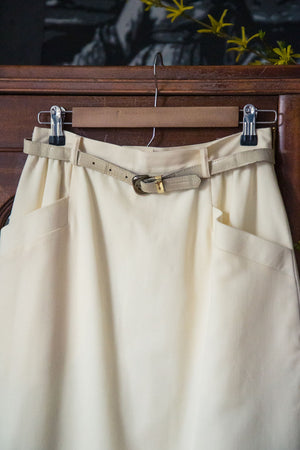 Vintage Cream Pencil Midi Skirt
