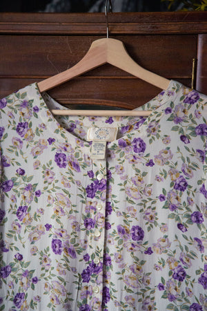 90s Purple Floral Button Front Dress