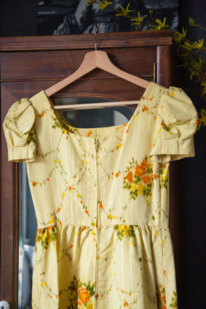 Vintage 60s Yellow Floral Gown