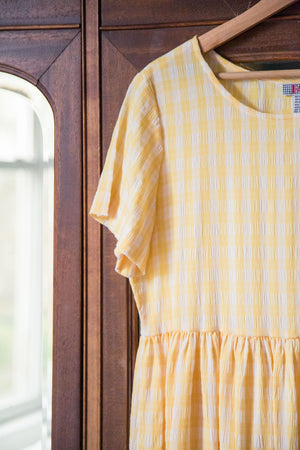 90s Yellow Gingham Baby Doll Dress