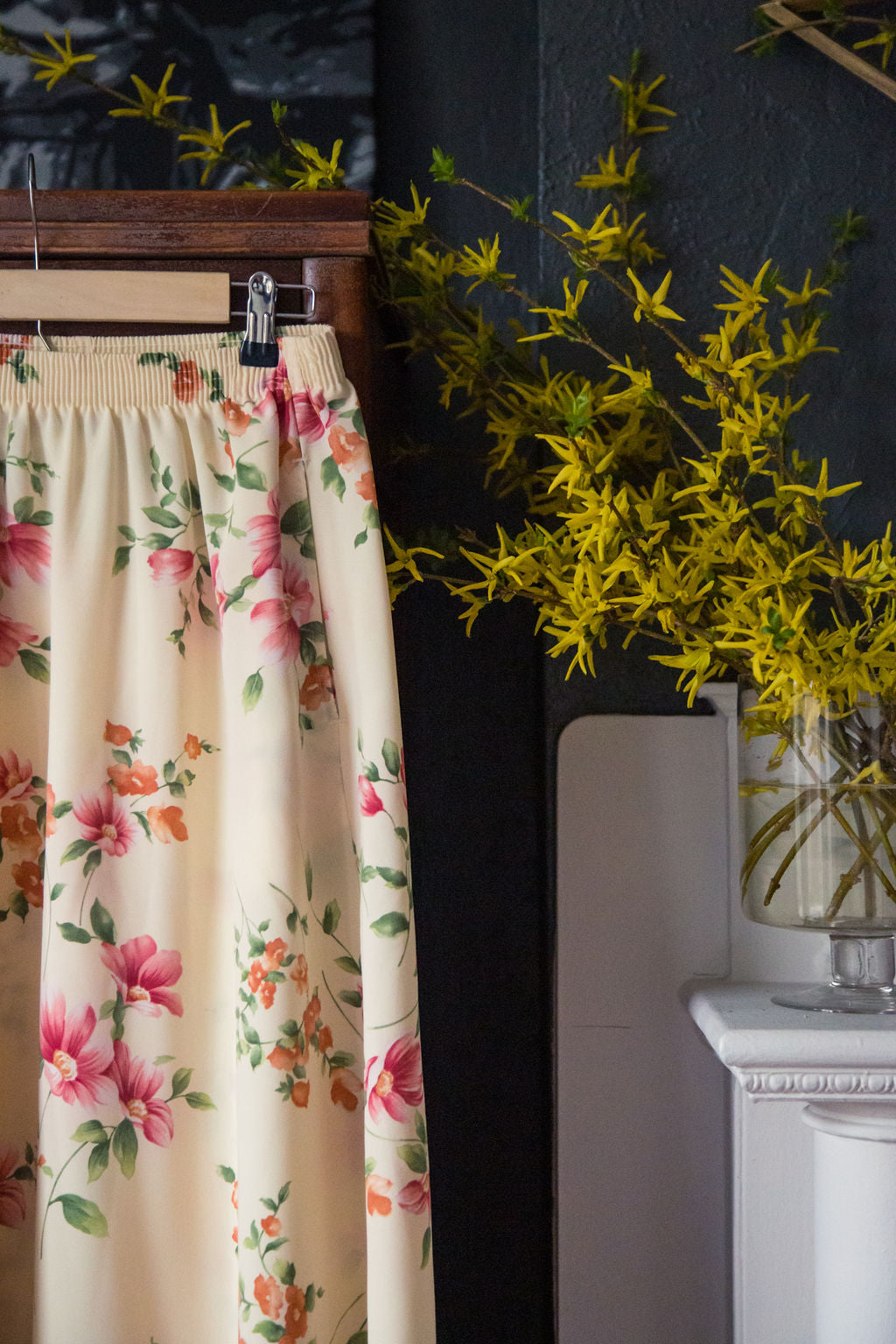Vintage Yellow Floral Midi Skirt