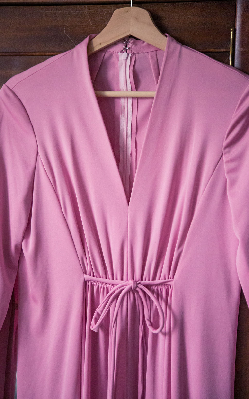 Vintage 70s Pink Long Sleeve Gown