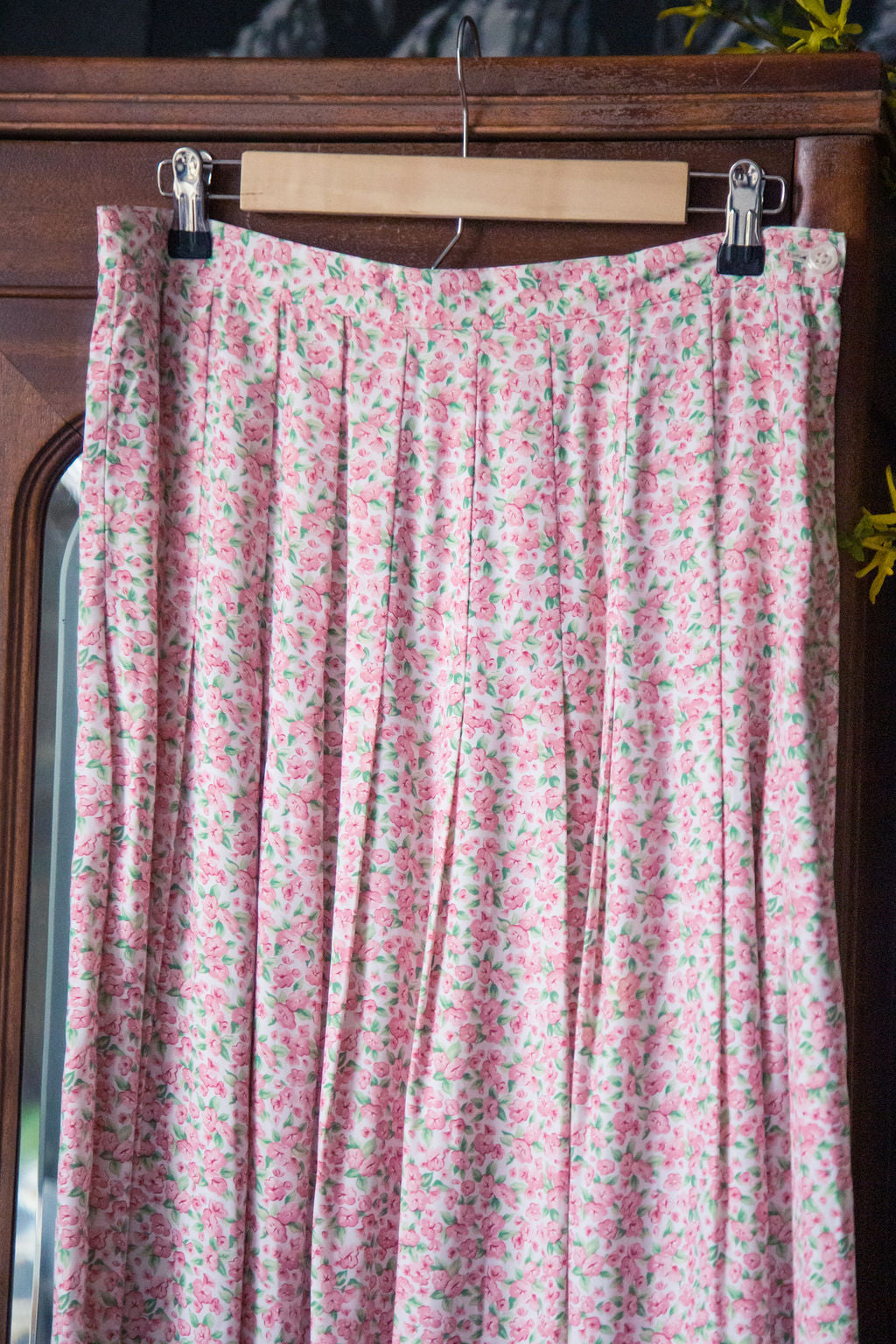 Vintage Pink Floral Midi Skirt