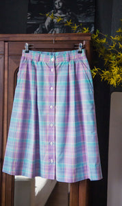 Vintage Pastel Plaid Button Front Skirt