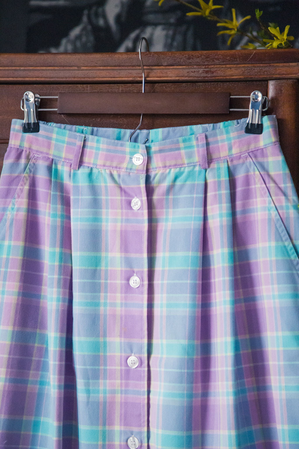 Vintage Pastel Plaid Button Front Skirt