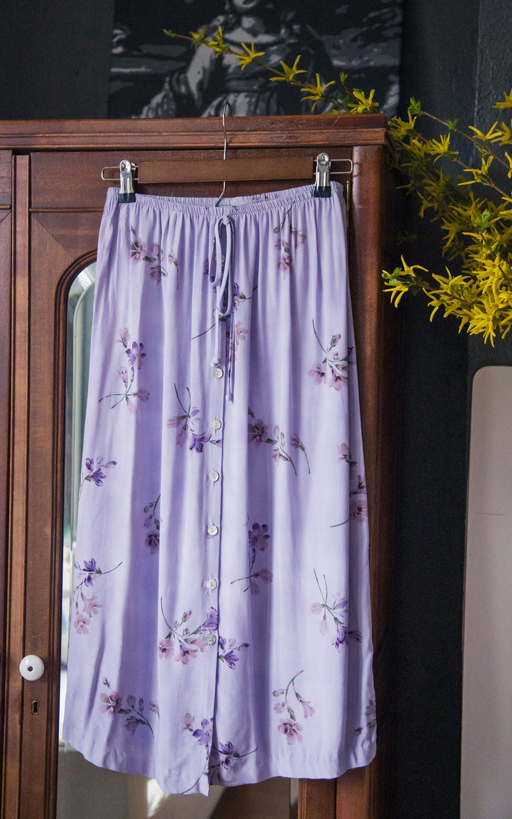 Vintage 90s Lilac Floral Midi Skirt