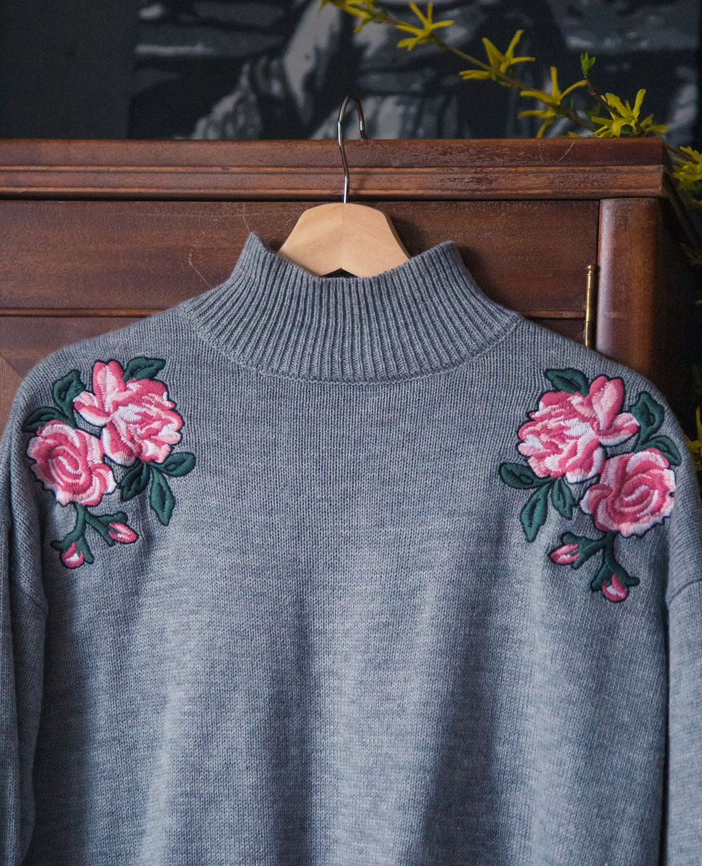 Gray Cropped Floral Sweater