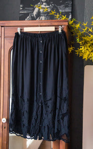 Black Lace Button Front Midi Skirt