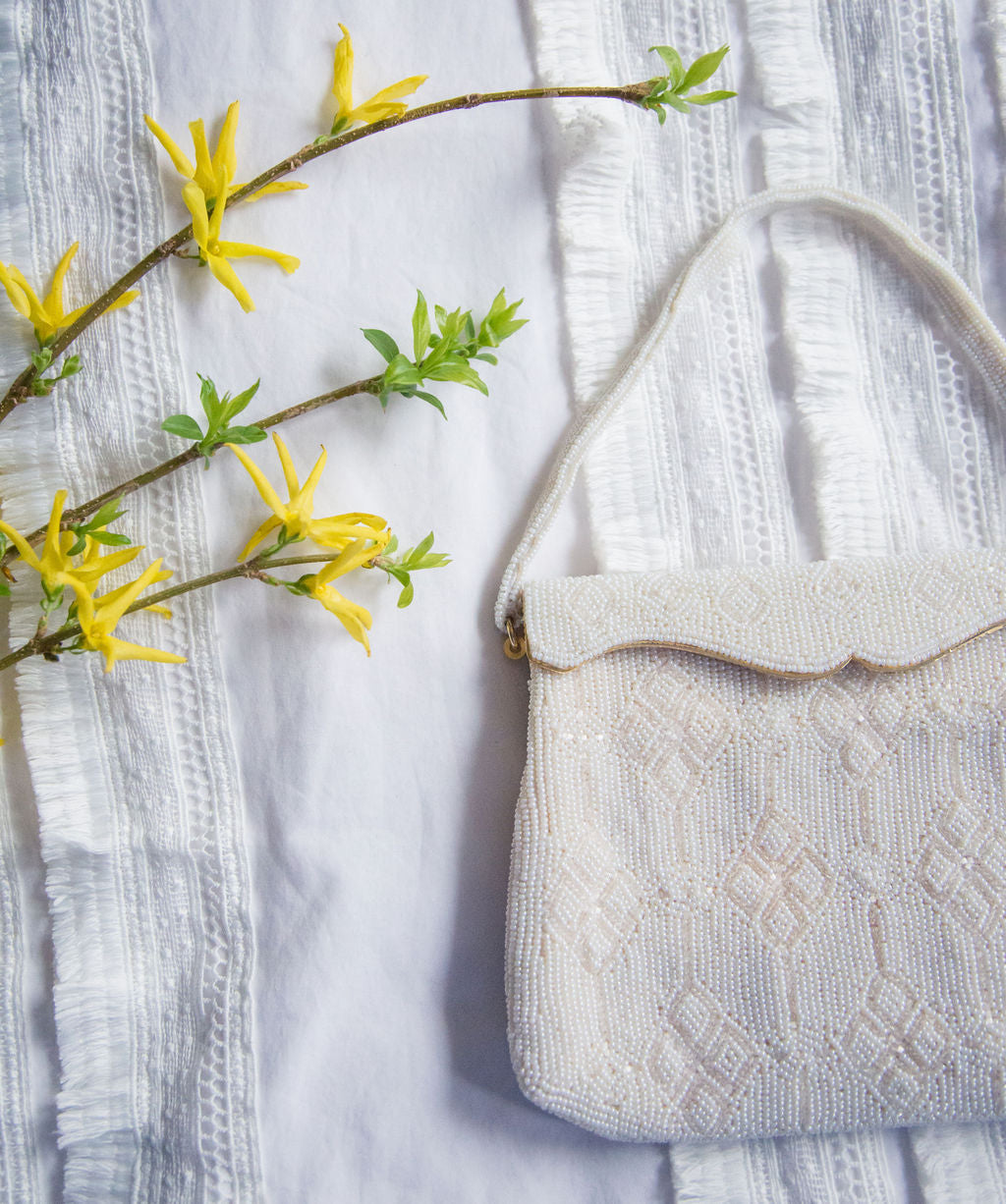 Vintage White Beaded Handbag