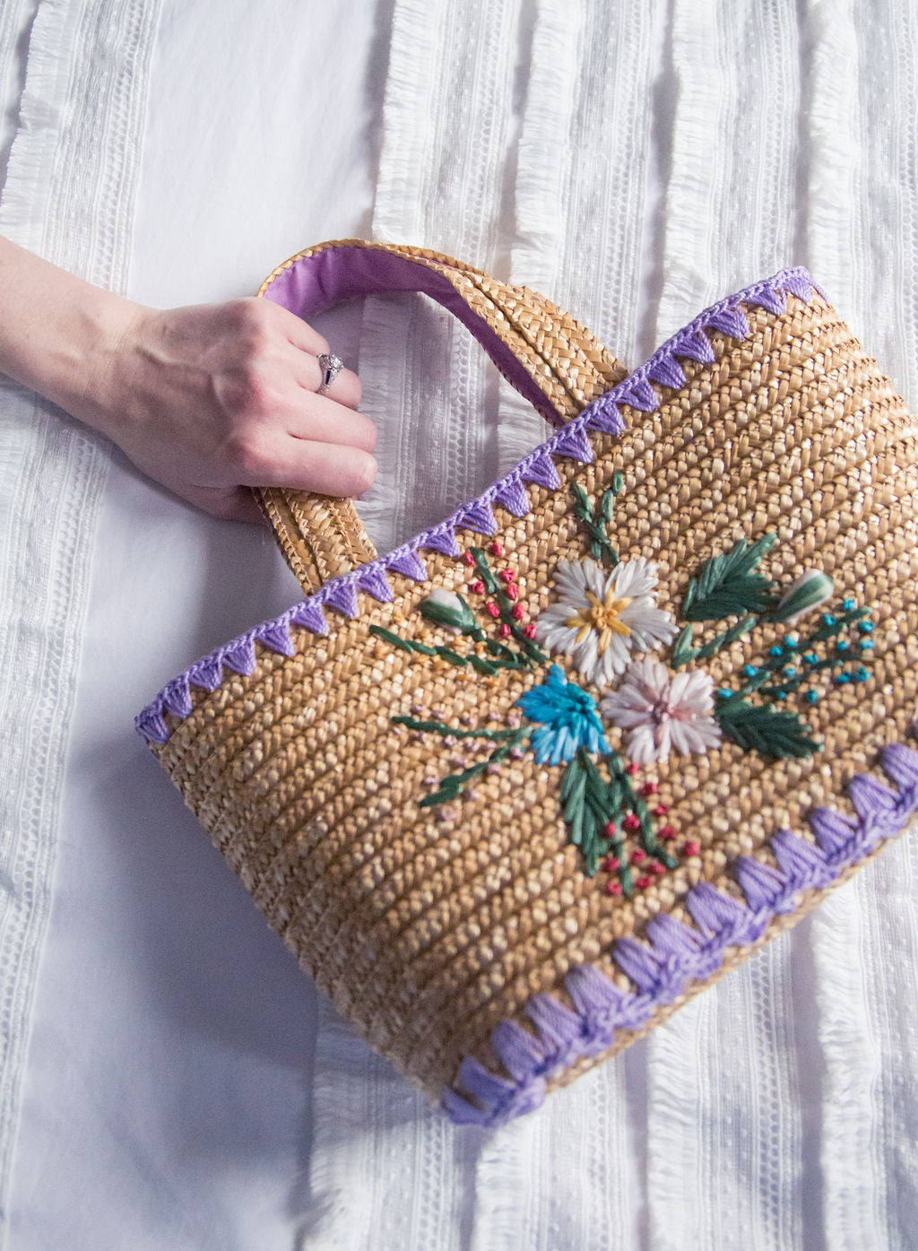Vintage Floral Basket Handbag
