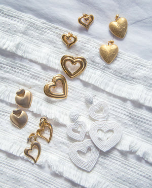 Vintage Brushed Gold Double Heart Earrings