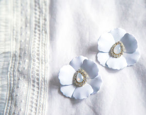 Over-sized White Floral Statement Earrings