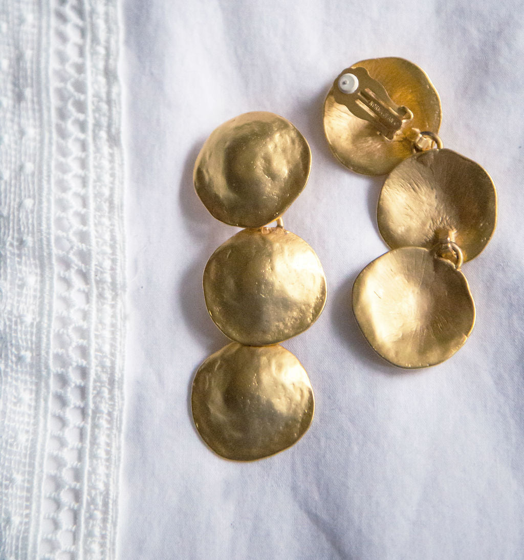 Brushed Gold 3 Tier Clip On Earrings