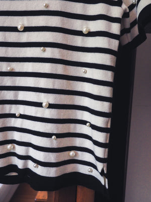 Striped Pearl Short Sleeve Top