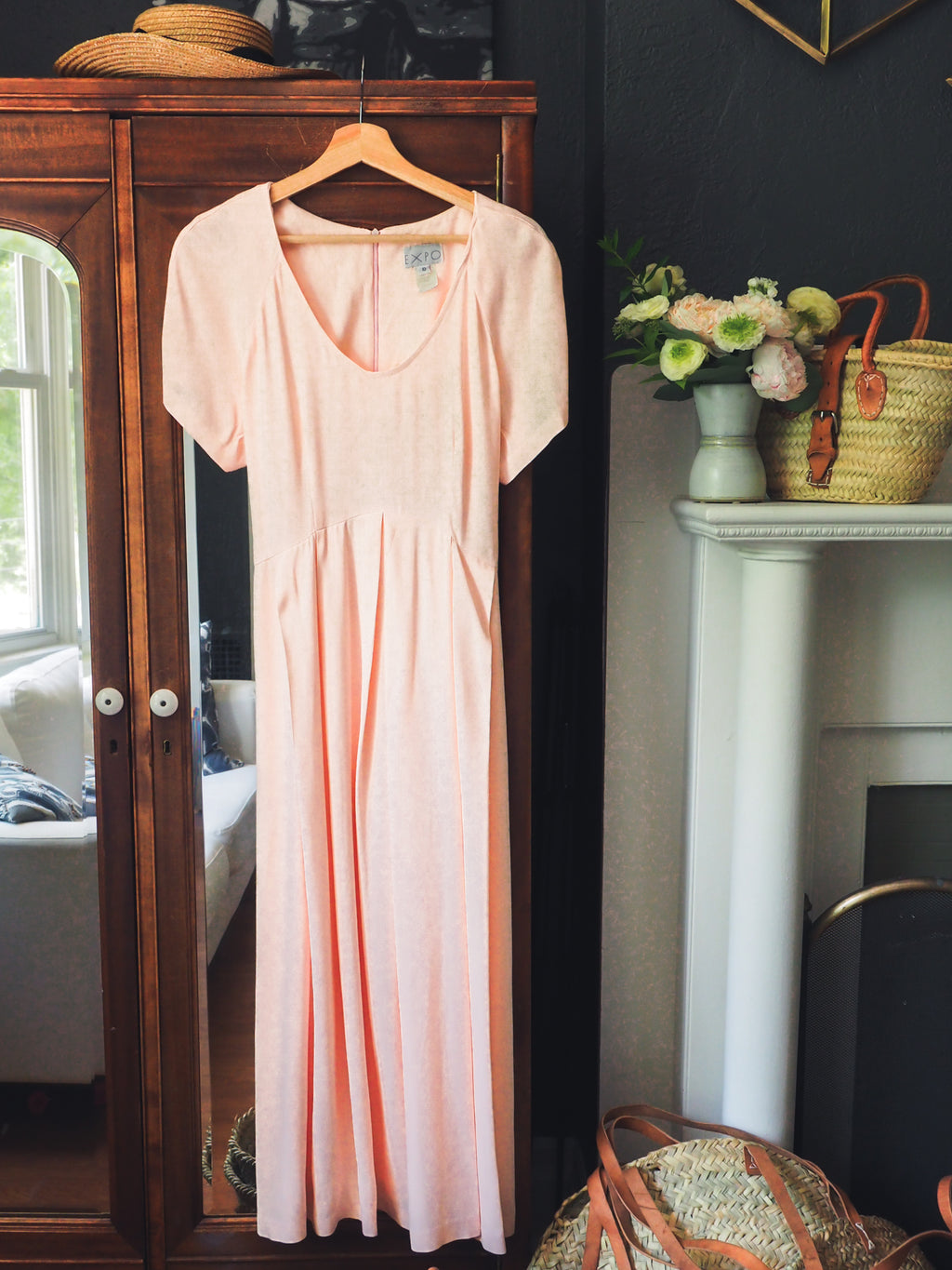 Vintage Pink Empire Midi Dress