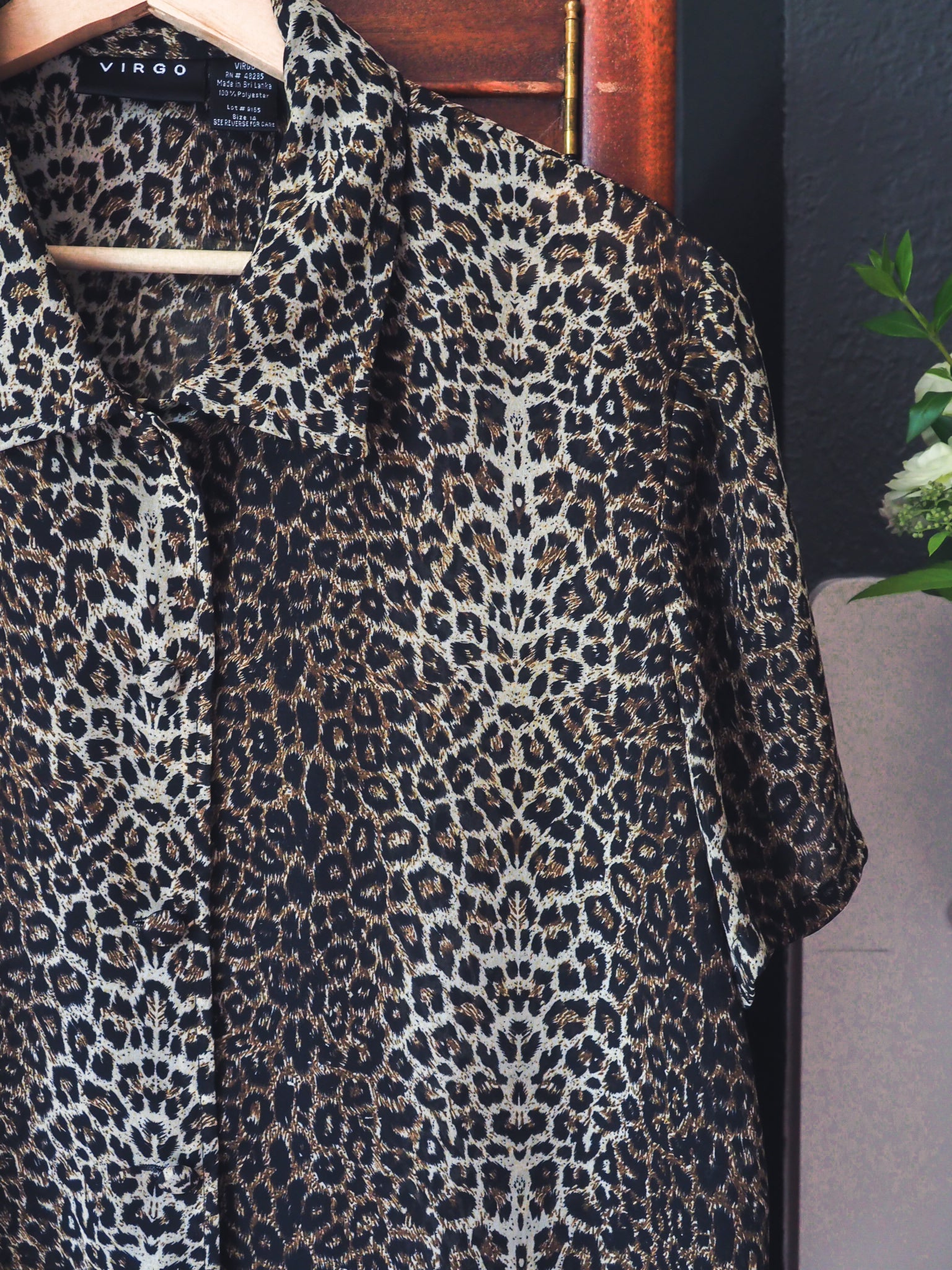 Vintage Leopard Print Short-Sleeve Blouse