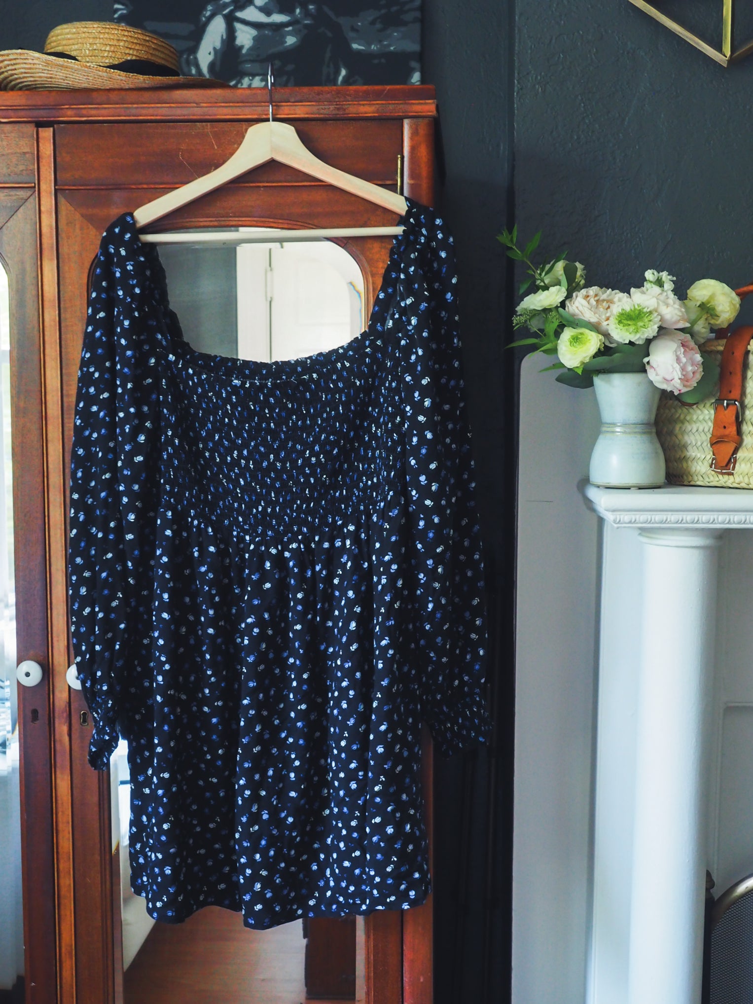 Dark Floral Smock Dress