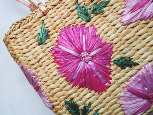 Vintage Pink Floral Basket Purse