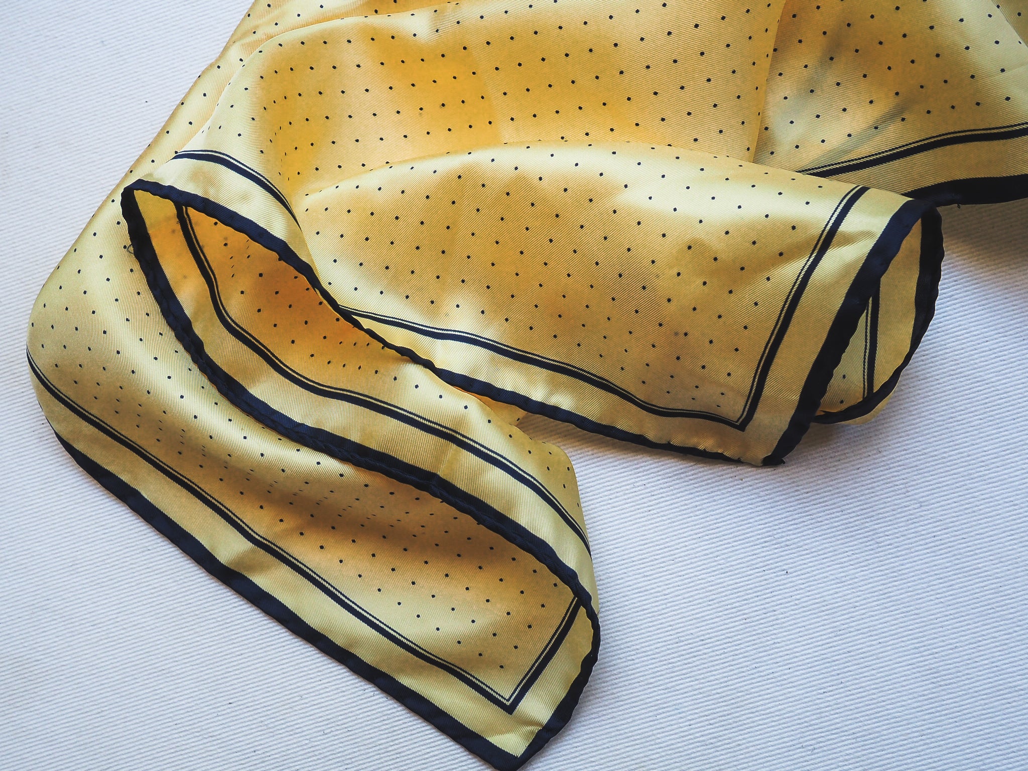 Vintage Silk Yellow and Navy Dot Scarf