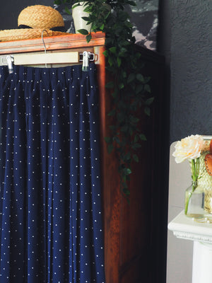 Vintage Navy Polka Dot Midi Skirt