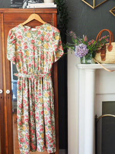 Vintage Rose Floral Short-Sleeve Midi Handmade