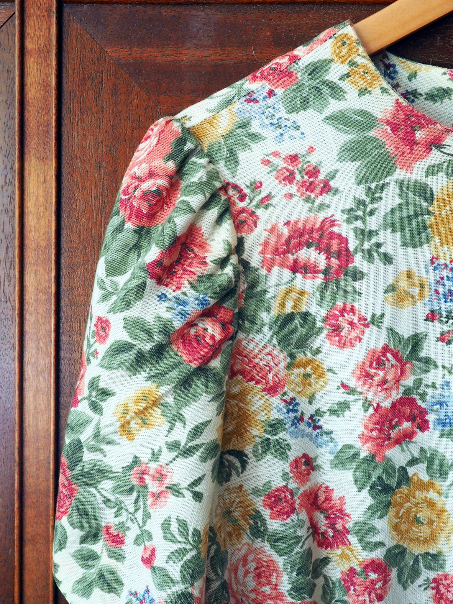 Vintage Rose Floral Short-Sleeve Midi Handmade