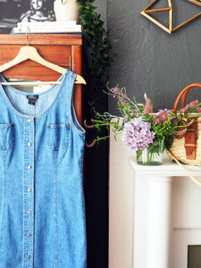 Vintage 90s Denim Button Front Sleeveless Dress