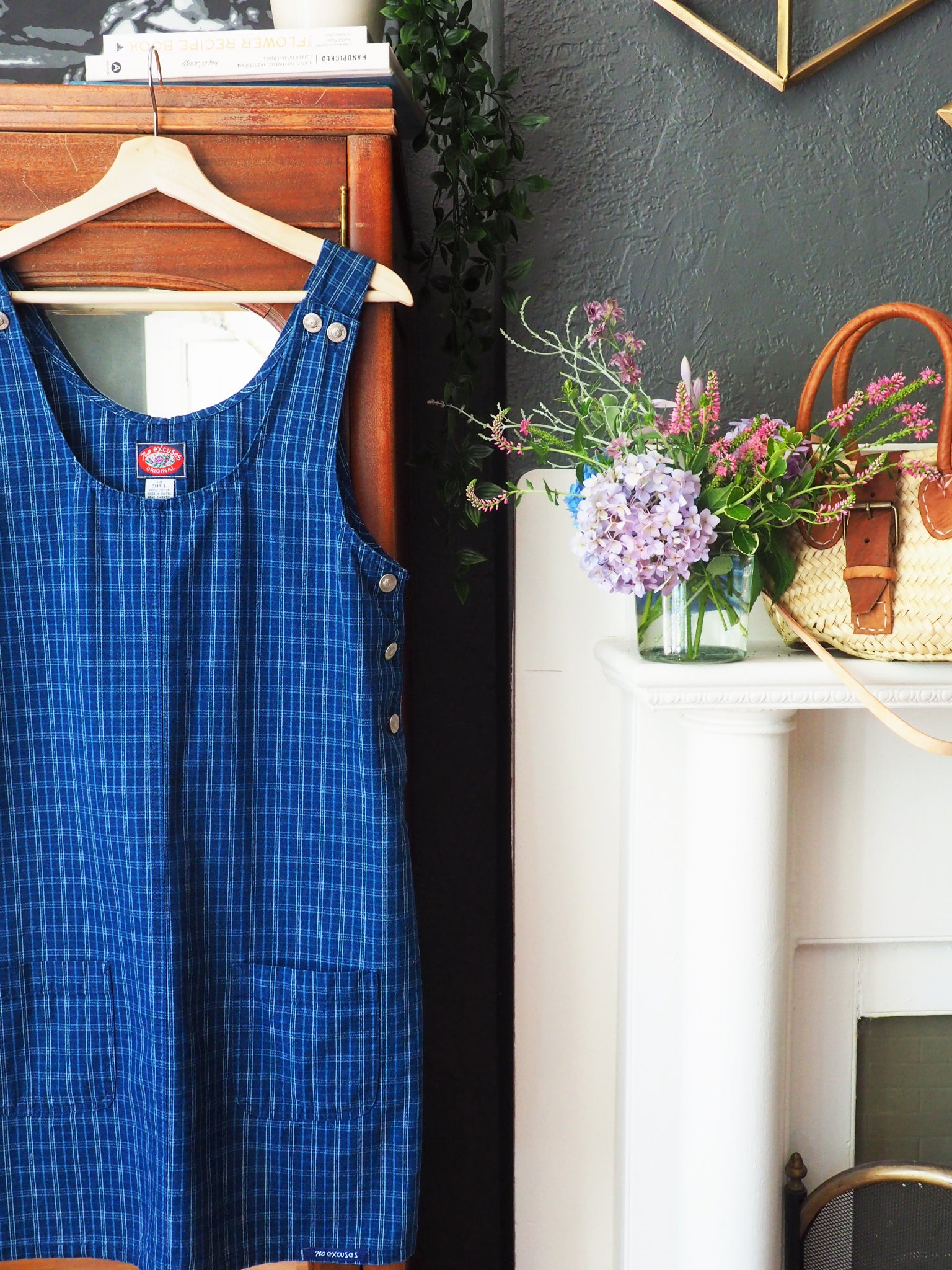 90s Blue Plaid Jumper with Statement Hardware