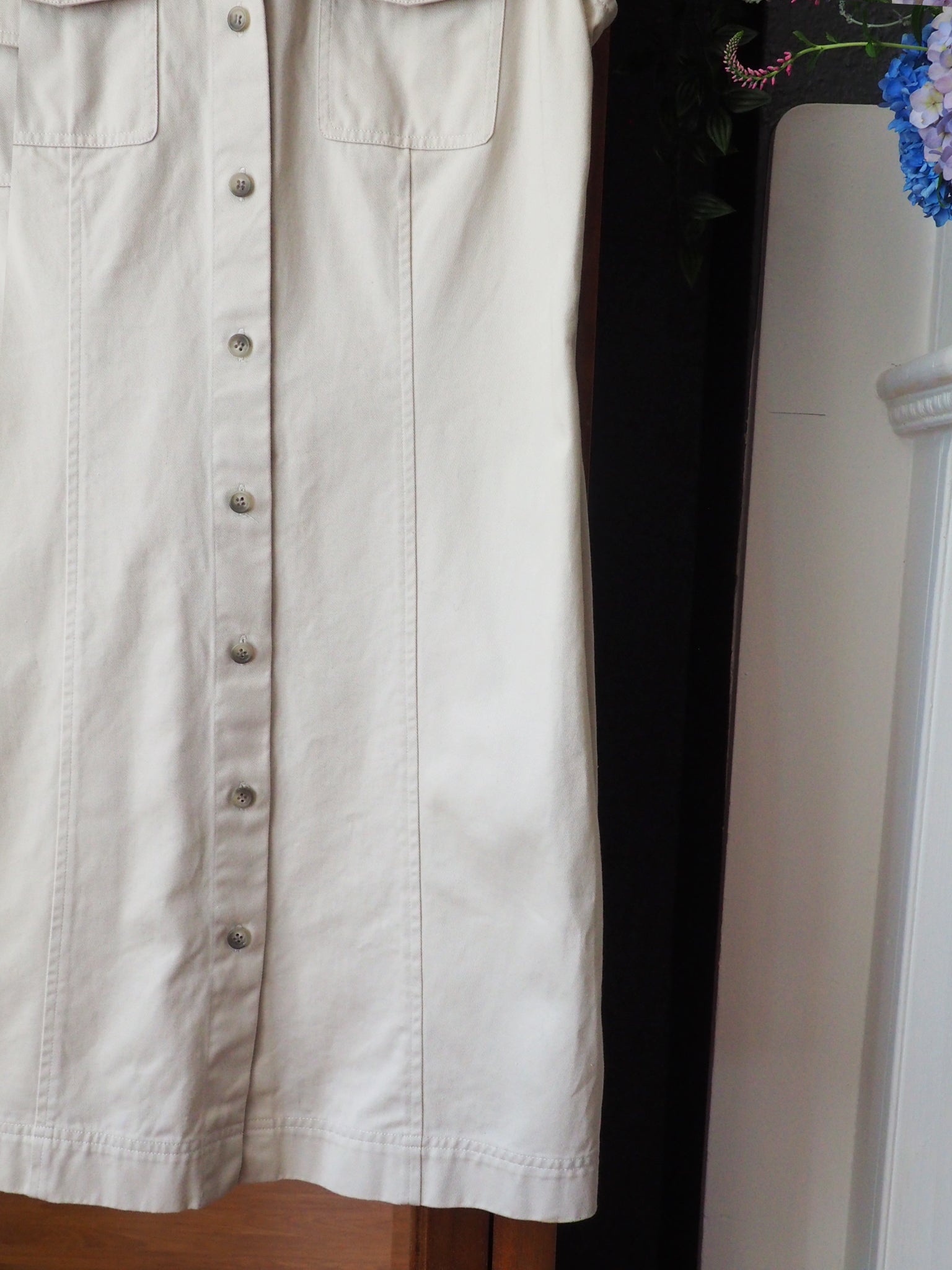 Cotton Khaki Button-Front Shirt Dress