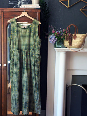 90s Green and Yellow Plaid Jumper Dress