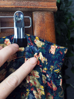 Vintage Dark Floral Button-Front Midi Skirt