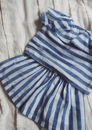 12M Baby Blue and White Striped Blouse and Skirt