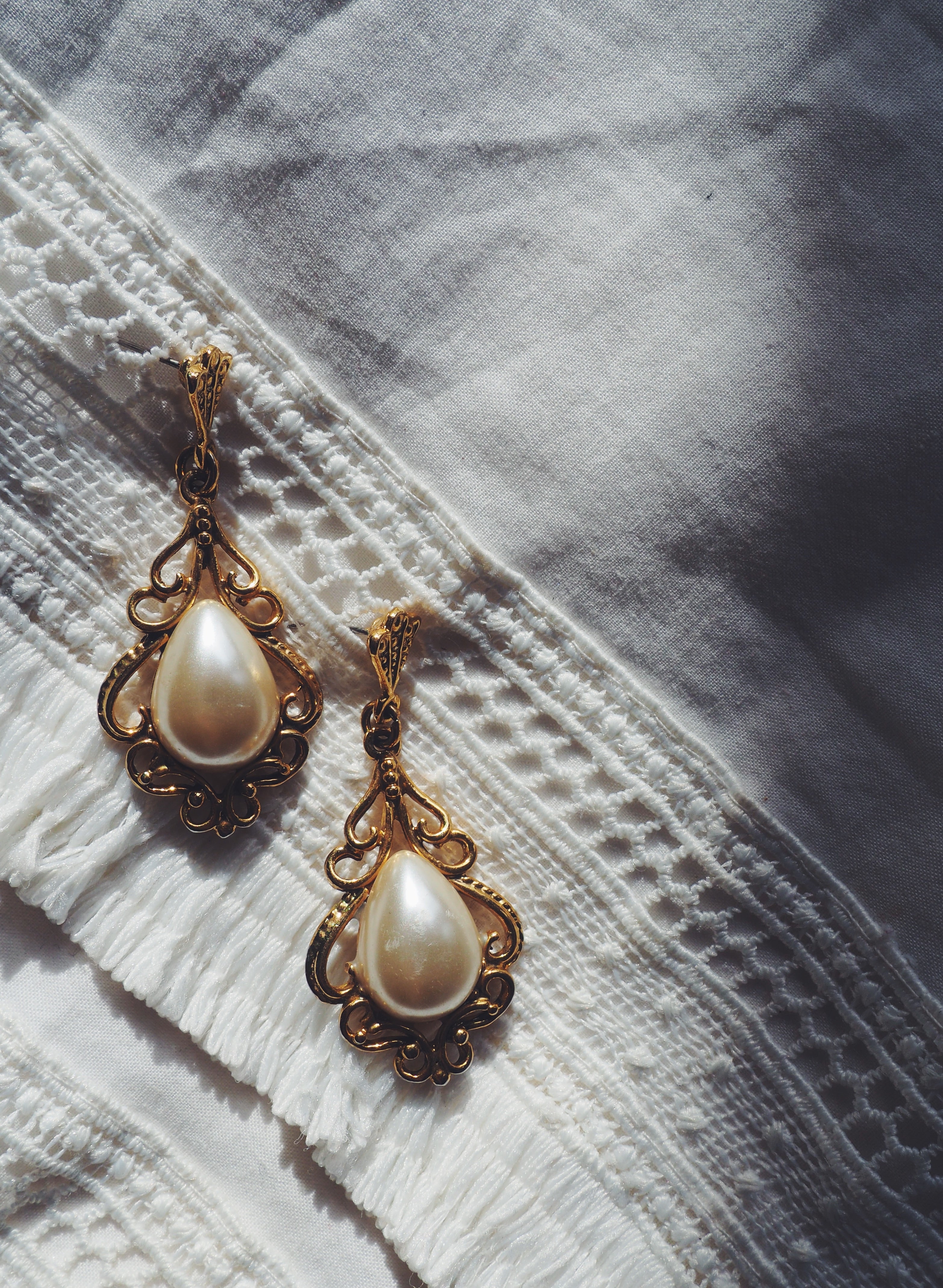Vintage Flourished Pearl Drop Earrings