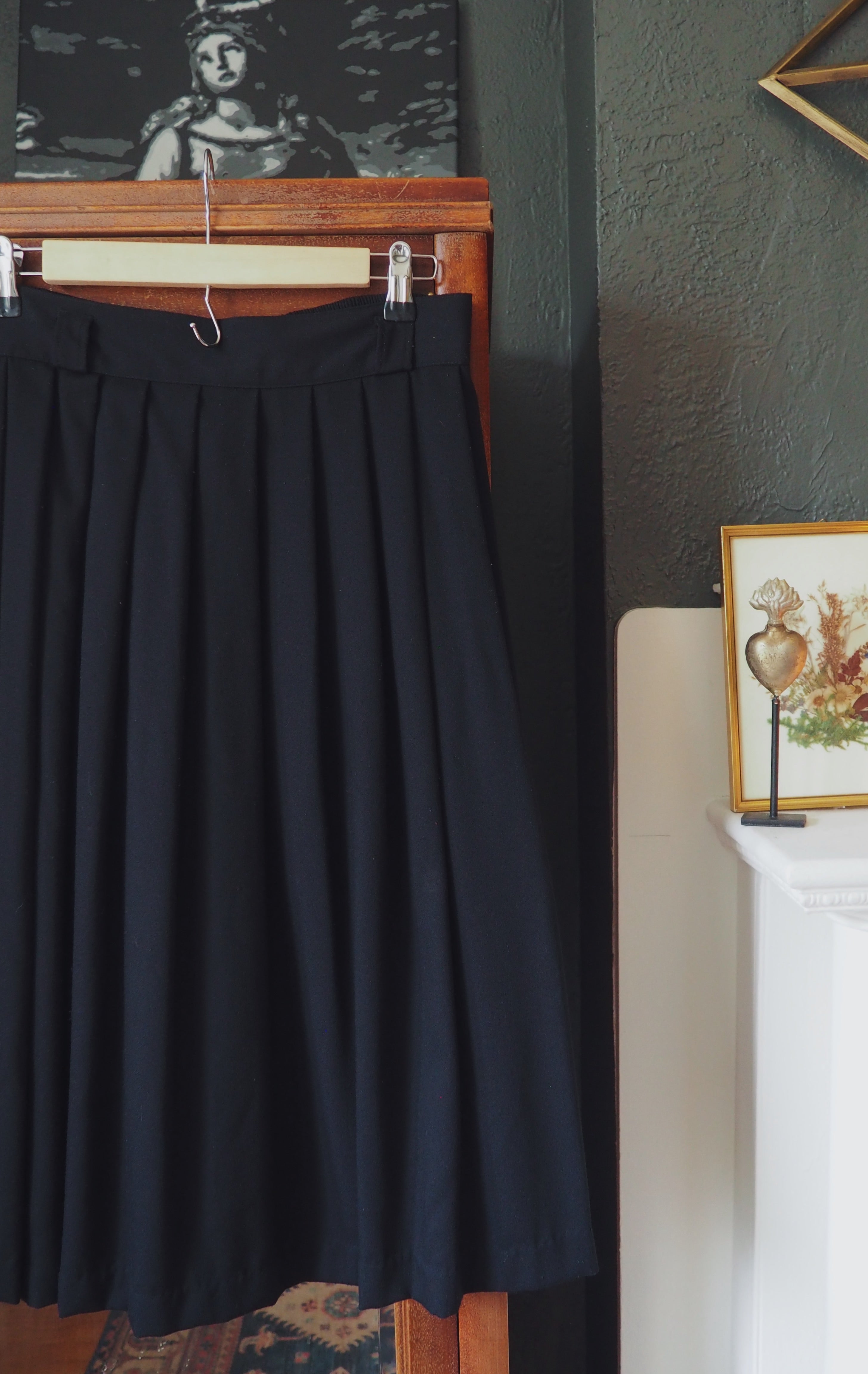 Vintage Made in the USA Pleated Black Midi Skirt