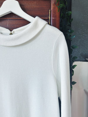 Cream Boat-Neck Collar Fold Sweater