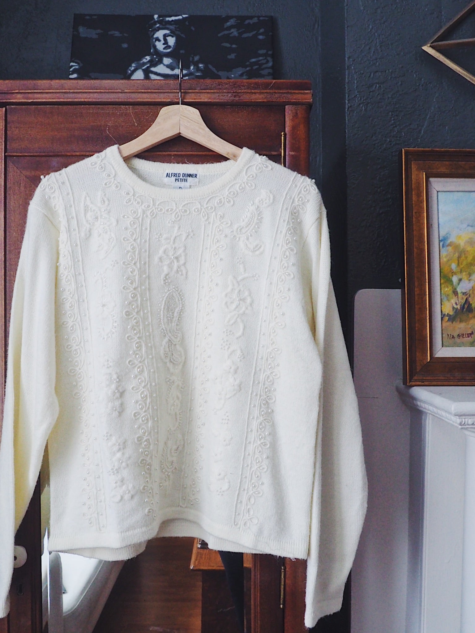 Vintage Beaded Cream Sweater