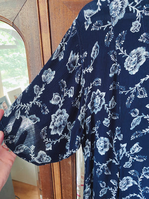 90s Boho Navy Floral Maxi Dress
