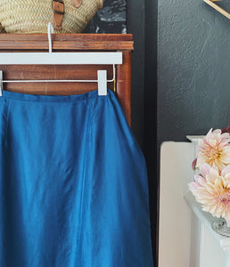100% Silk Sapphire Blue Column Midi Skirt