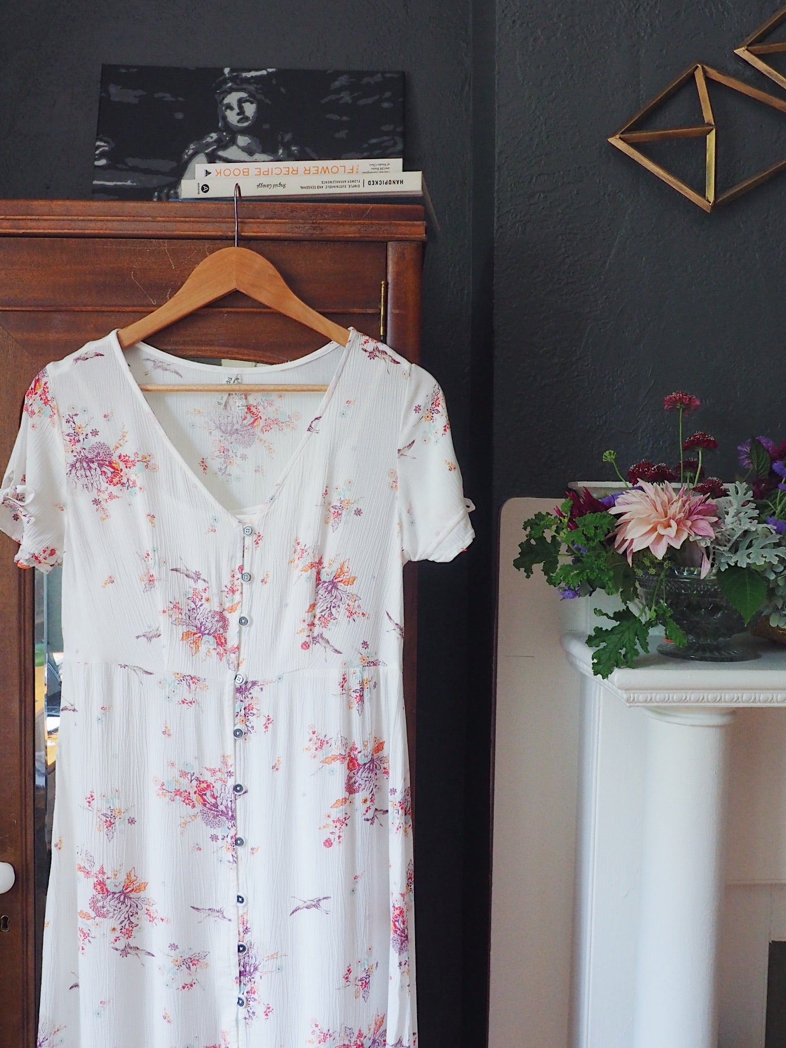 White Floral Button-Front Midi