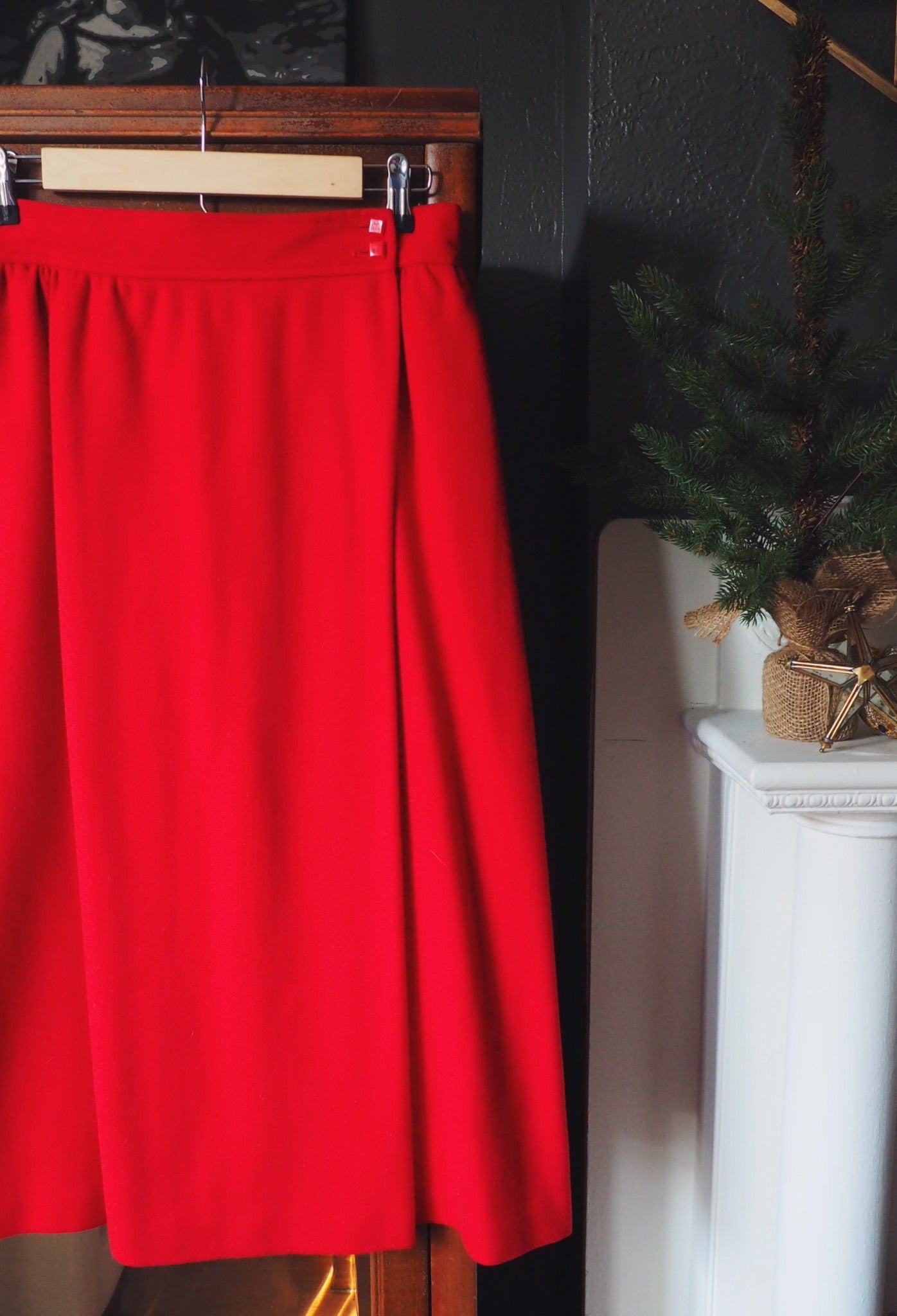 Vintage Cherry Red Wool Midi Skirt