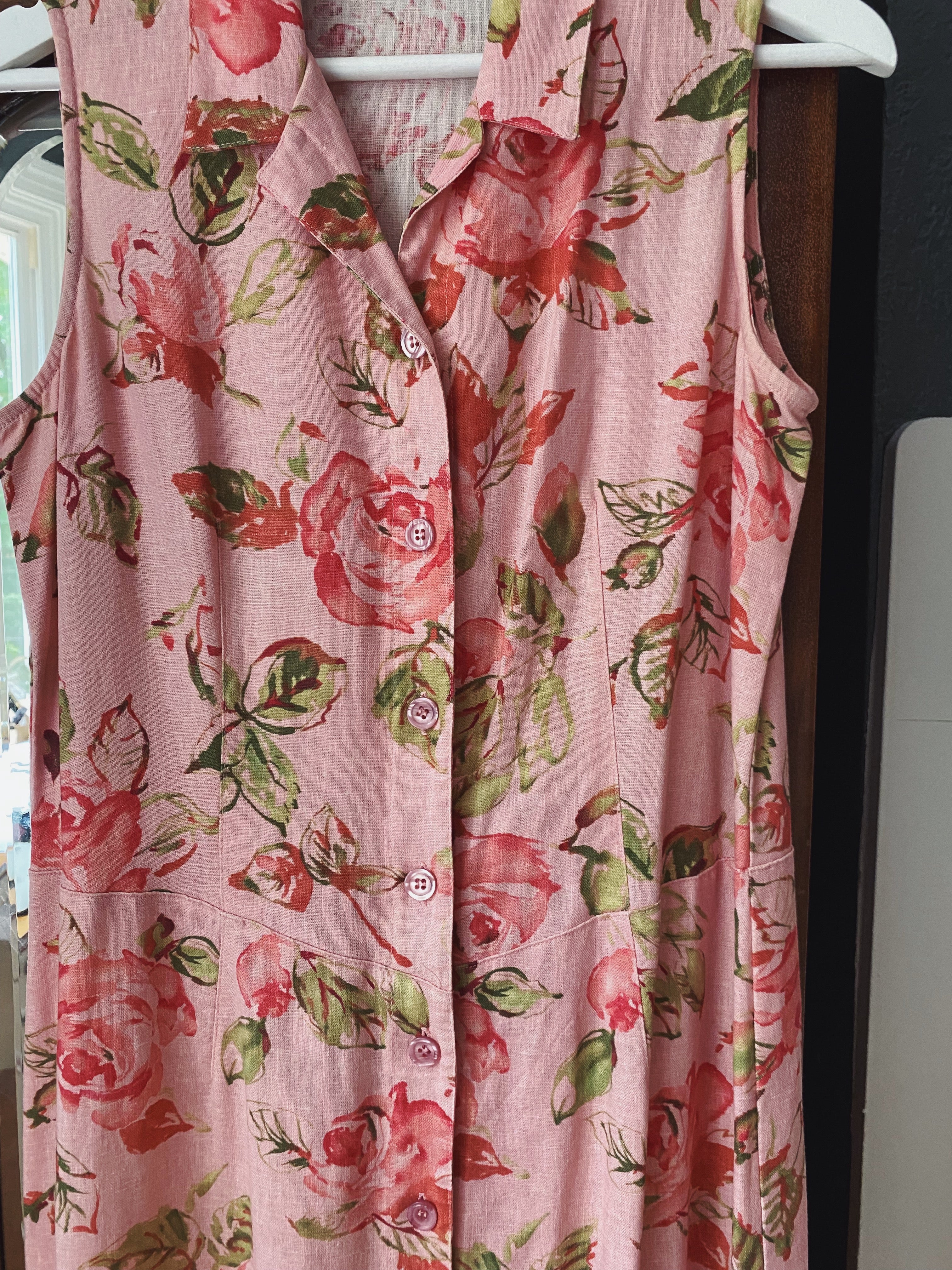 Strawberry Pink Floral Button-Front Dress