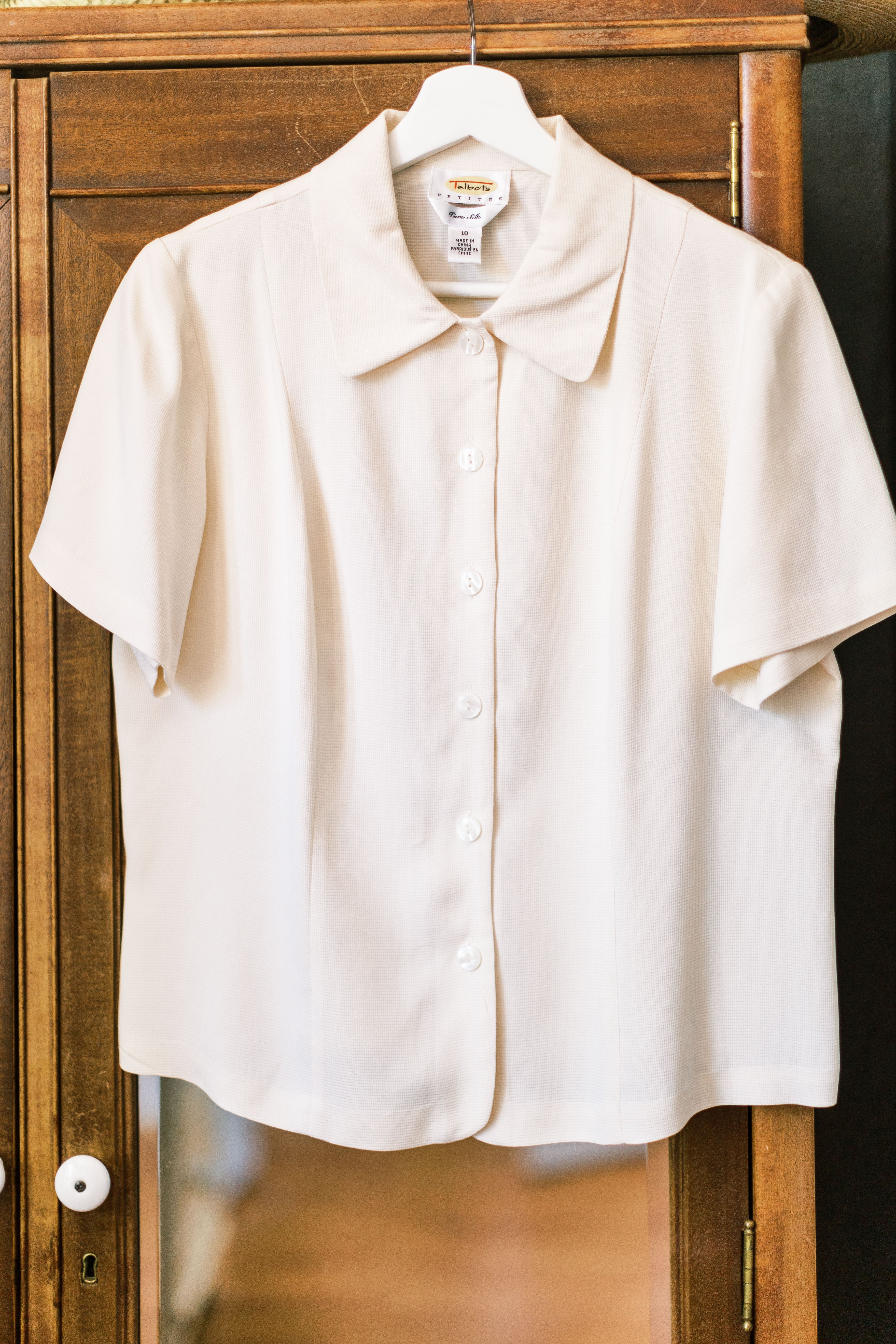 Pure Silk Short-Sleeve Button-Down Talbots Blouse