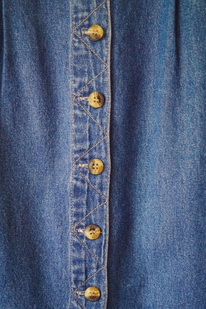 Vintage Denim Button Front Elastic Waist Midi Skirt