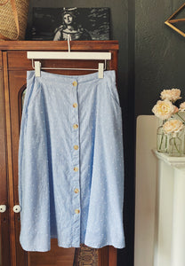 100% Cotton Seersucker Button-Down A-Line Skirt