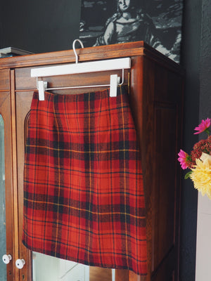 Vintage Plaid Wool-Blend Skirt