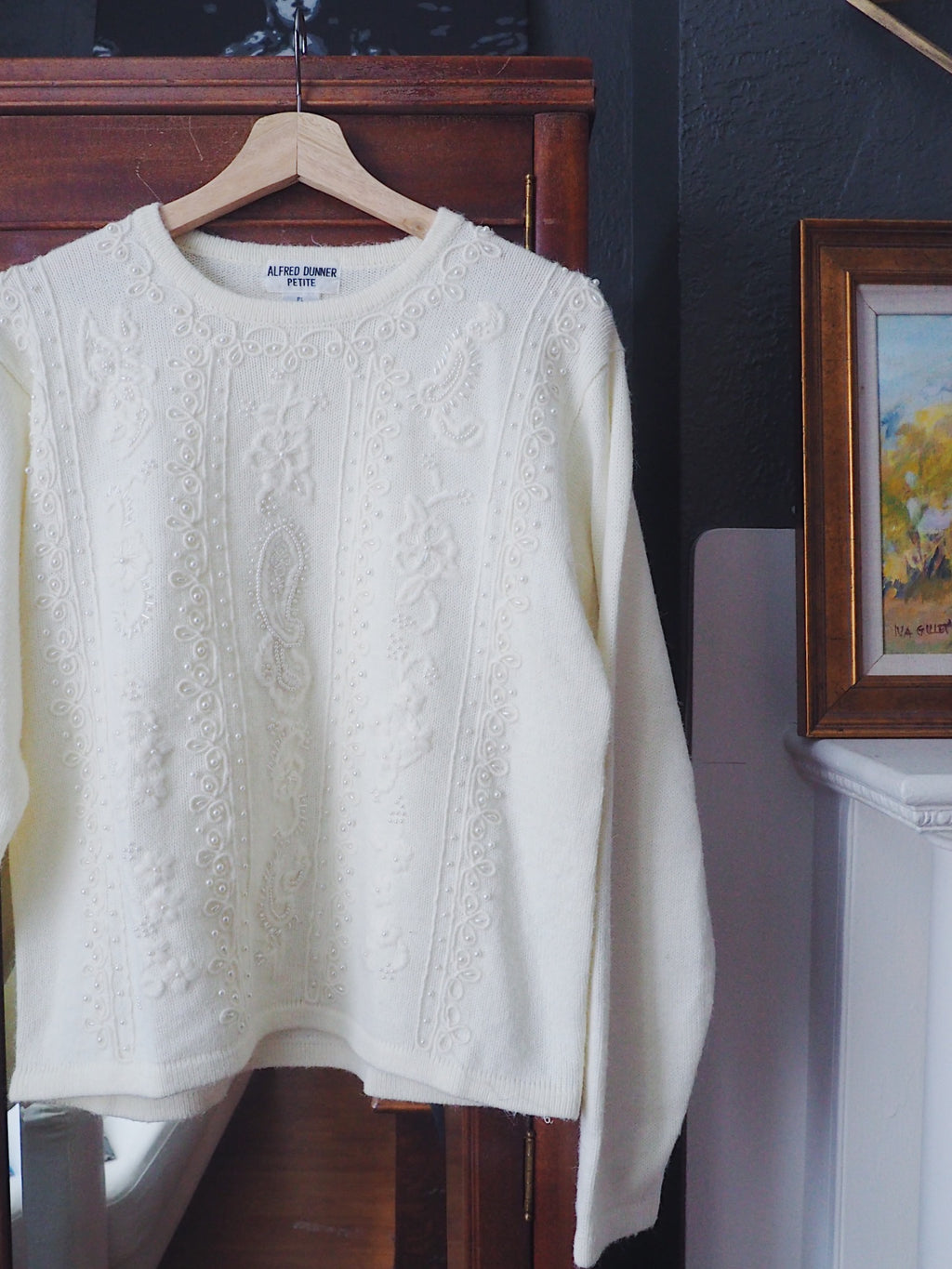 Vintage Beaded Cream Sweater