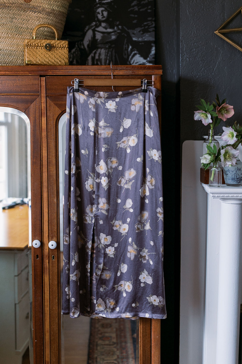 Made in the USA Vintage Purple Floral Midi Skirt