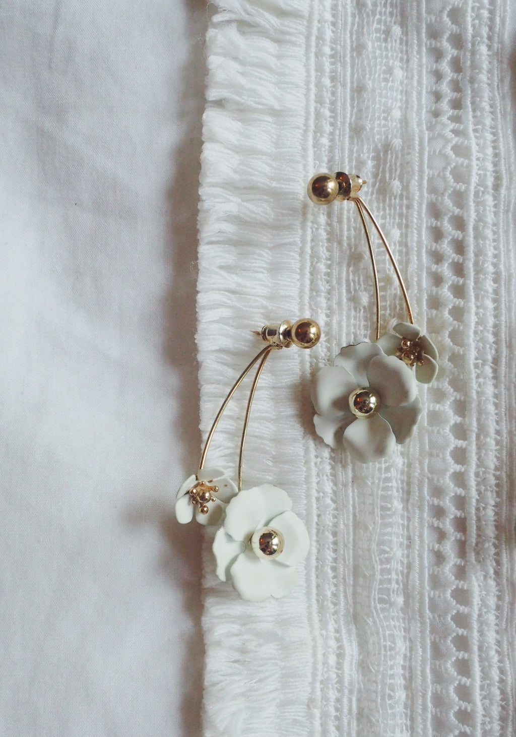 Vintage White Floral Statement Earrings