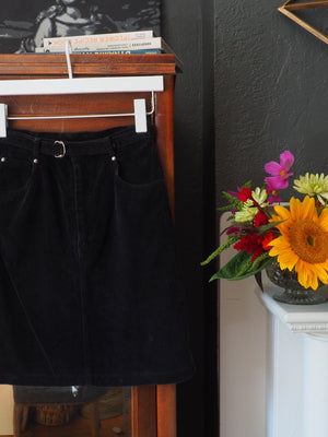 Vintage Black Corduroy Belted Skirt